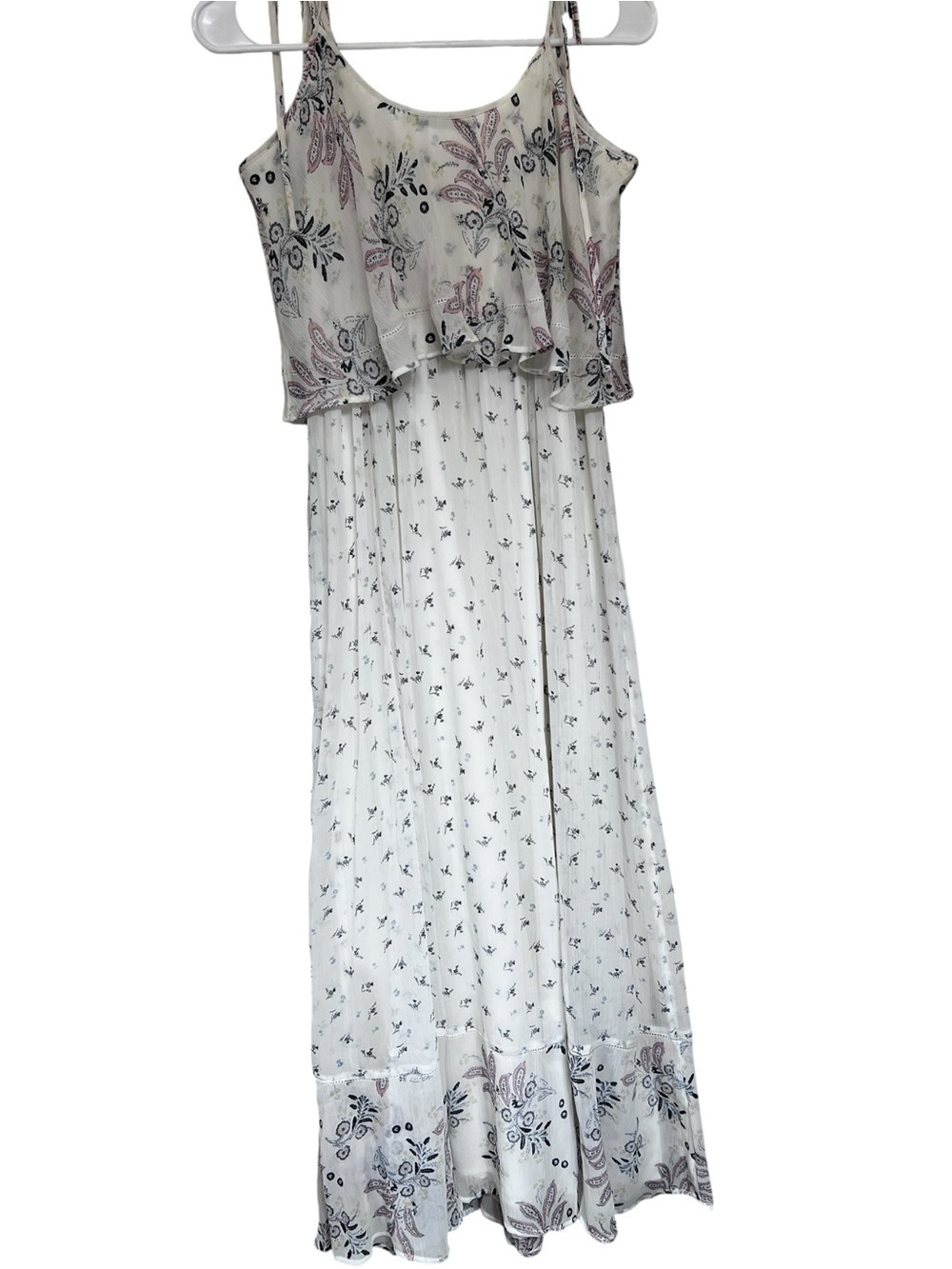 Abercrombie & Fitch White Maxi Dress with Pink Paisley and Black Floral Accents